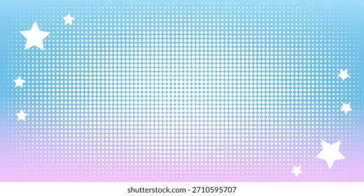 Halftone pink-blue background with clouds in the style of manga and comics. Cute kawaii background for girls. Vector illustration.