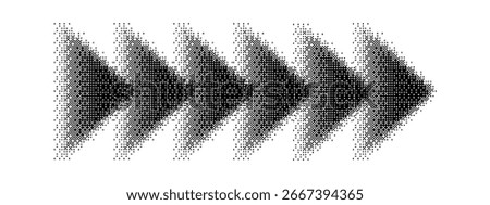 Halftone pixel arrow design with a bold, dynamic black and white bitmap effect