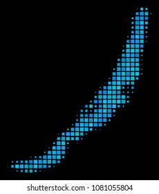 Halftone Pixel Baikal Lake Map. Vector geographical map in blue color tinges on a black background. Vector collage of Baikal Lake Map done of square pixels.