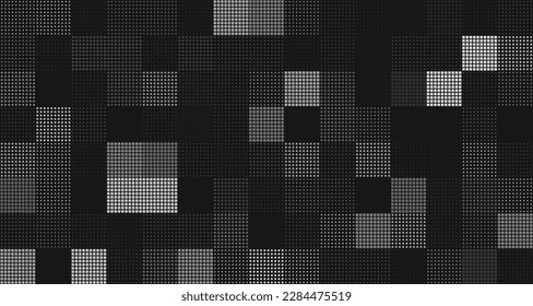 Halftone Pixel Dithering Square Tiles Seamless Pattern. Vintage 8-bit Game Background. Vector Illustration. Pixel Halftone Effect Random Tiles Generative Art.