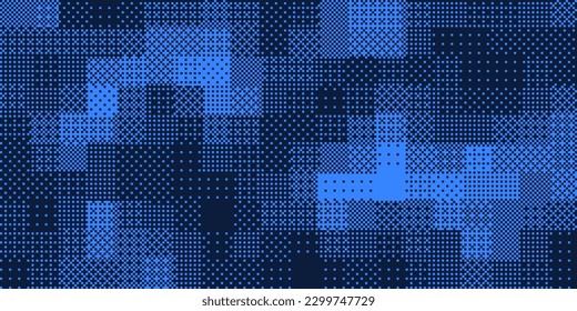 Halftone Pixel Dithering Square Tiles Pattern. Vintage 8-bit Game Background. Vector Illustration. Pixel Halftone Bitmap Raster Effect. Random Tiles Generative Art.