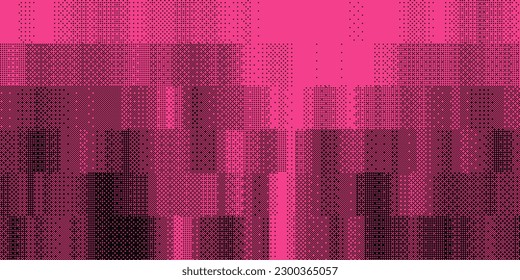 Halftone Pixel Dithering Square Tiles Pattern. Pink Random Squares Gradient. Vintage 8-bit Game Background. Vector Illustration. Pixel Halftone Bitmap Raster Effect. Random Tiles Generative Art.