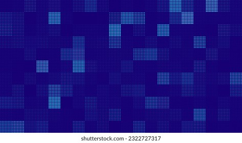 Halftone Pixel Dithering Square Tiles Seamless Pattern. Abstract Tech Pixel Background. Vector Illustration. Pixel Halftone Effect Random Tiles Generative Art.