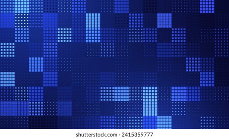 Halftone Pixel Dithering Square Tiles Seamless Pattern. Abstract Tech Pixel Background. Vector Illustration. Pixel Halftone Effect Random Tiles.