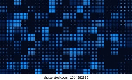 Halftone Pixel Dithering Square Tiles Pattern. Abstract Digital Mosaic Grid Dots Tech Background Pattern. Vector Illustration. Pixel Halftone Effect Random Square Tiles.
