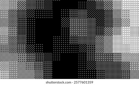 Halftone Pixel Dithering Square Tiles Pattern. Vintage 1-bit Game Background. Pixel Halftone Bitmap Raster Effect. Random Tiles Vector Illustration.