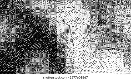Halftone Pixel Dithering Square Tiles Pattern. Vintage 1-bit Game Background. Pixel Halftone Bitmap Raster Effect. Random Tiles Vector Illustration.