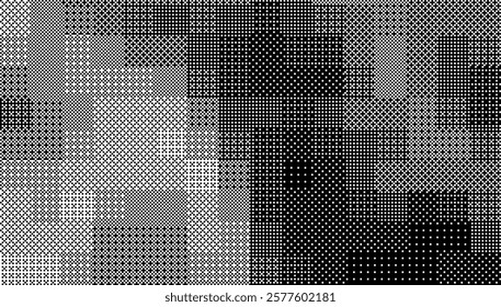 Halftone Pixel Dithering Square Tiles Pattern. Vintage 1-bit Game Background. Pixel Halftone Bitmap Raster Effect. Random Tiles Vector Illustration.