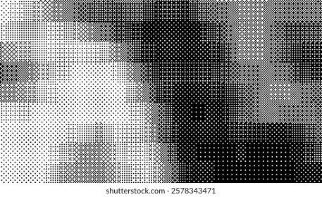 Halftone Pixel Dithering Square Tiles Pattern. Vintage 1-bit Game Background. Pixel Halftone Bitmap Raster Effect. Random Tiles Vector Illustration.