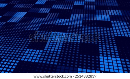 Halftone Pixel Dithering Square Tiles Pattern. Abstract Digital Mosaic Grid Dots Tech Background Pattern. Vector Illustration. Pixel Halftone Effect Random Square Tiles.
