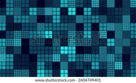 Halftone Pixel Dithering Square Tiles Pattern. Abstract Tech Random Size Pixel Background. Vector Illustration. 