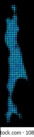 Halftone Pixel Sakhalin Island Map. Vector geographical map in blue color tints on a black background. Vector mosaic of Sakhalin Island Map done of rectangle elements.