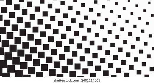 Halftone pixelated gradient background. Faded square particles texture. Dissolving grunge noise wallpaper. Black dots, speckles, pixels, specks wallpaper. Horizontal gritty vector