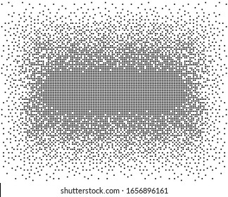 Halftone pixels dissolve, small chaotic particles. An explosion, the squares. Vector abstract illustration background.