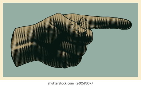 halftone pointing finger. engraved style. vector illustration