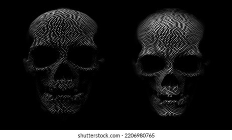 Halftone Points Skull Design.  Pirate Human Skull Sign. Game Over Death Concept. Vector Illustration.