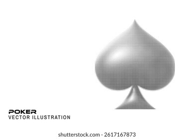Halftone Poker Spades Suit 3d. Vector illustration. Poker playing card. Circle halftone shape for casino, apps and websites or game design