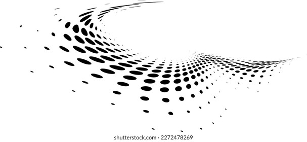 Halftone polka dot corner crescent frame with ray effect. Space for copy text. Vector.
