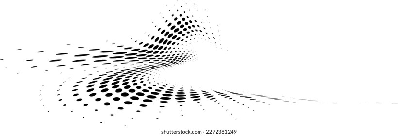 Halftone polka dot corner framing of the wavy and radiated surface with the top left raised edge. Vector.