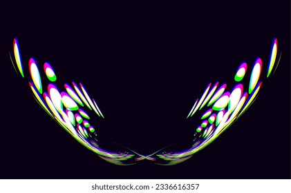 Halftone polka dot cup border with diffraction spectrum shift. Changeable crowding peas, rounds from center soared up to sides like fountain, fan. For registration of ceremonies, celebrations. Vector.