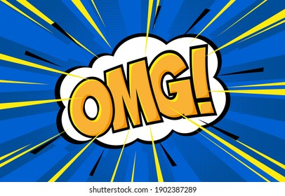 Halftone pop art comic background. Speech bubble with omg text. Stock vector illustration.