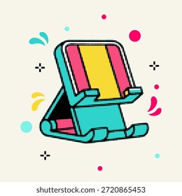 Meio-tom pop art ponto ajustável plástico smartphone stand ou mesa vetor ilustração