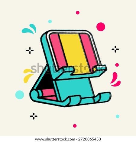 Halftone pop art dot adjustable plastic smartphone stand or desk holder vector illustration