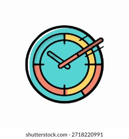 Cara de reloj de punto de arte pop de medio tono con agujas y segmentos de tiempo para el concepto de fecha límite, Ilustración vectorial