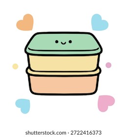 Halftone pop art dot lindo pastel bento caja de almuerzo con Ilustración vectorial de la cara feliz