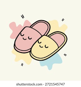 Diseño de punto de arte pop de medio tono de zapatos de zapatillas de dormir lindos con coloridas Formas de fondo de salpicaduras Ilustración vectorial