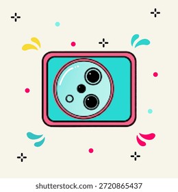 Lente de la cámara digital del punto del arte pop del semitono con los sensores múltiples y la Ilustración vectorial óptica
