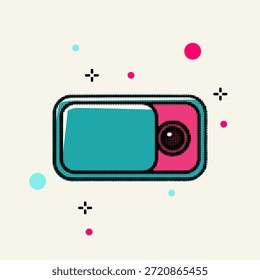 Halbton-Pop-Art-Dot-Digital-Webcam mit Datenschutz-Schieberabdeckung für Sicherheit, Vektorgrafik