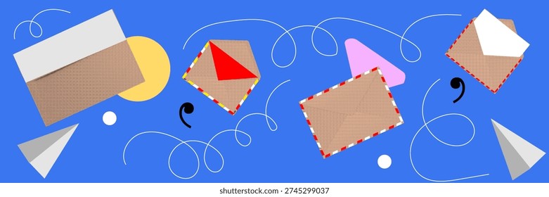Halftone pop art dot envelope letter airmail paperplane mail communication postal message concept vector illustration