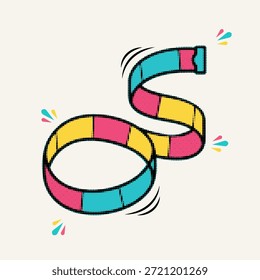 Cinta métrica flexible del punto del arte pop del semitono en segmentos coloridos para la sastrería y la construcción, Ilustración vectorial