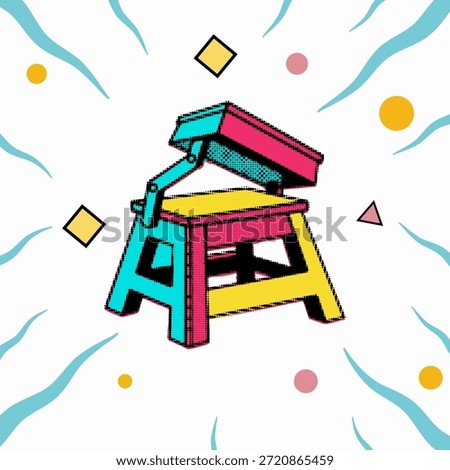 Halftone pop art dot industrial step stool or portable work bench tool vector illustration