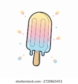 Halftone pop art dot derritiendo helado de paleta pastel en una Ilustración vectorial de palo de madera