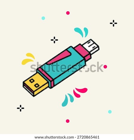Halftone pop art dot portable usb flash drive memory stick for data storage vector