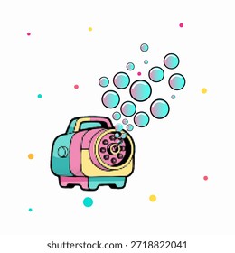 Meio-tom pop art ponto retro bolha elétrica máquina soprando bolhas de sabão colorido com textura vetor ilustração
