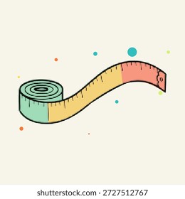 Halftone, pop art, dot rolled yellow measuring tape for construction work tool vector illustration