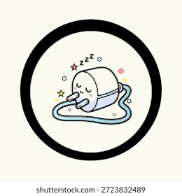 Meio-tom pop art ponto dormir elétrico plug personagem tirar um cochilo com cordão ilustração vetor
