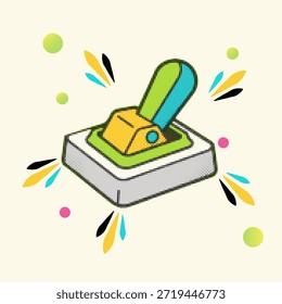 Palanca de interruptor de energía isométrica estilo punto de arte pop de medio tono en Ilustración vectorial verde y amarilla