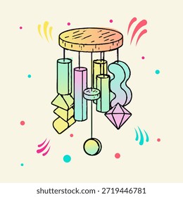 Meio-tom pop art estilo de ponto pendurado sopro molhe móvel com formas geométricas vetor ilustração