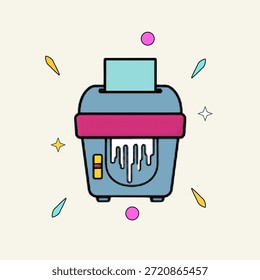 Halftone pop art dot style paper shredder machine with a sheet of paper vector illustration