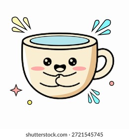 Meio-tom pop art estilo ponto de um bonito sorridente xícara de chá com respingos líquidos e estrelas ilustração vetor