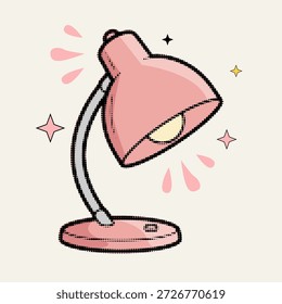 Icono de lámpara de escritorio rosa estilo punto de arte pop de medio tono para leer y estudiar la Ilustración vectorial de iluminación