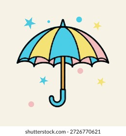 Halftone pop art dot estilo colorido icono de paraguas para la Ilustración vectorial de protección contra la lluvia y el Clima