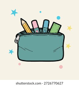 Halbton Pop Art Dot Style Bleistift Tasche Symbol für Schulpapiere und Kunstgegenstände Vektorgrafik
