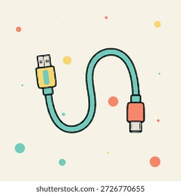 Icono de cable usb estilo punto de arte pop de medio tono para datos de tecnología y conceptos de carga Ilustración vectorial
