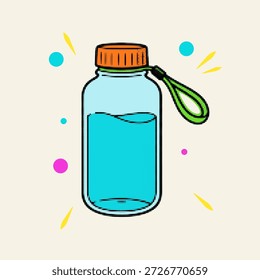 Icono reutilizable de la botella de agua del estilo del punto del arte pop del semitono para la Ilustración vectorial del deporte y de la hidratación