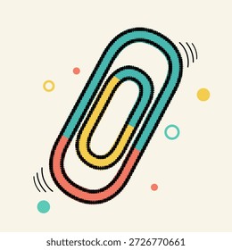 Icono de Clip de papel colorido estilo punto de arte pop de medio tono para la oficina y la Ilustración vectorial de papelería escolar
